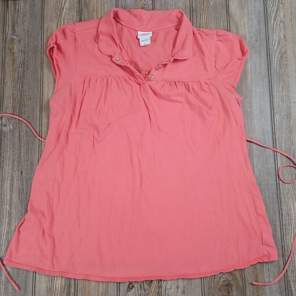 Oh Baby Motherhood Maternity Short Sleeve Quarter Button Tie Back Top